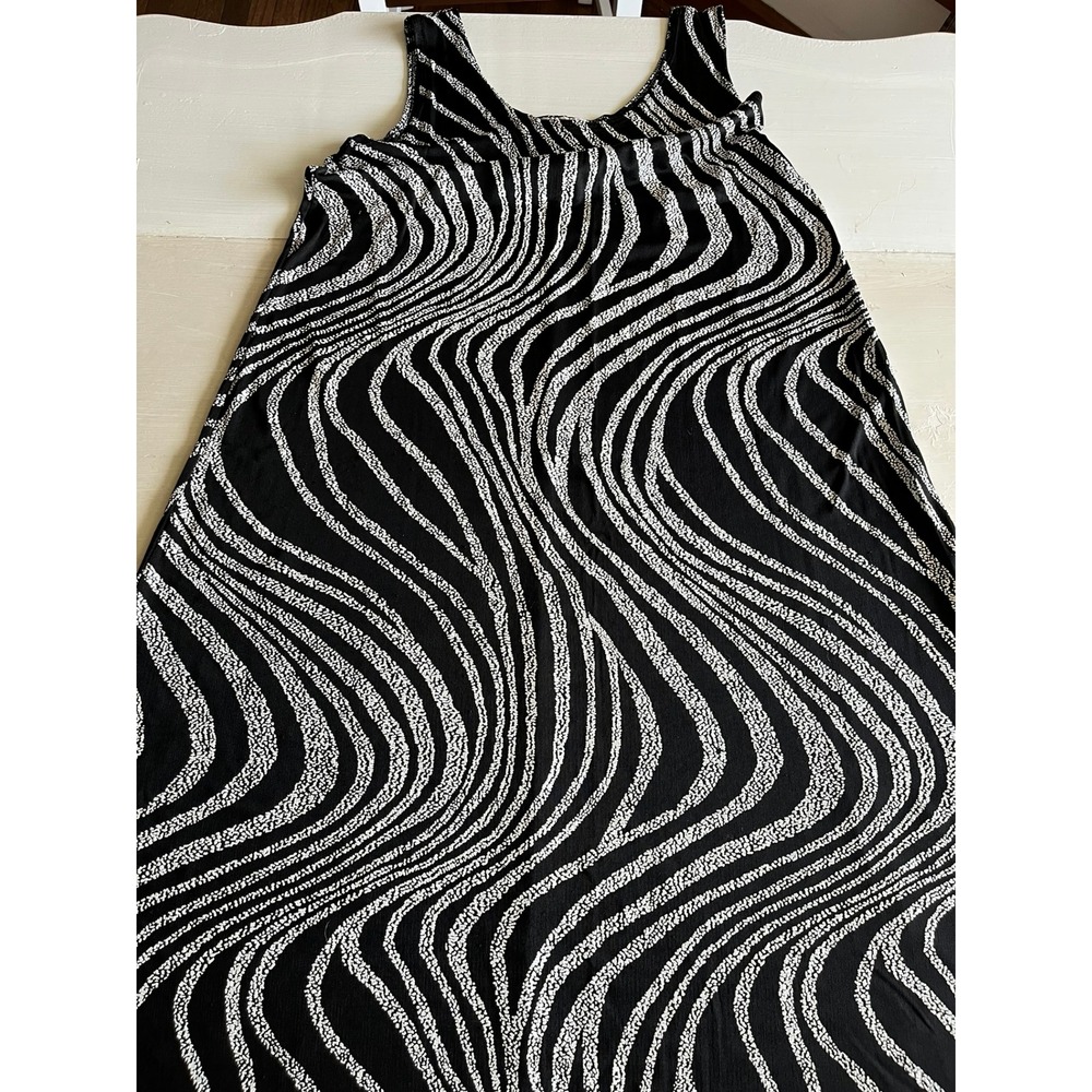 Pretty Woman Black White Abstract Swirl Sleeveless Maxi Dress Made in USA L